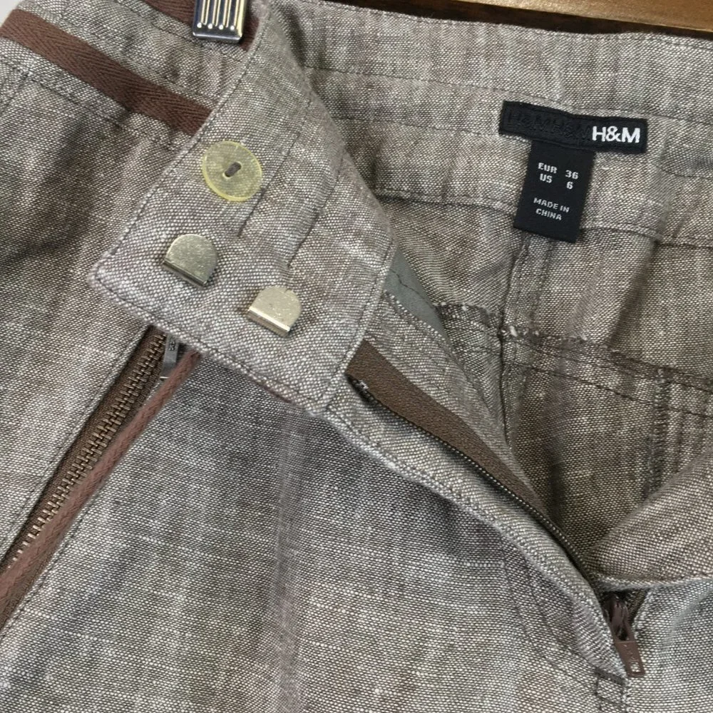 H & M Zippered Pockets Wide Leg Linen Pants Size 6
